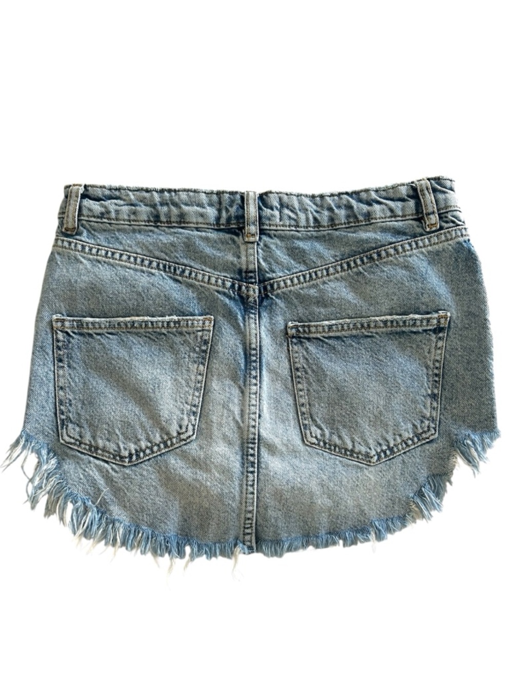We The Free FP Sky High Western Mini Skirt Denim Jean Raw Asymmetrical Hem- 0 - Picture 8 of 16